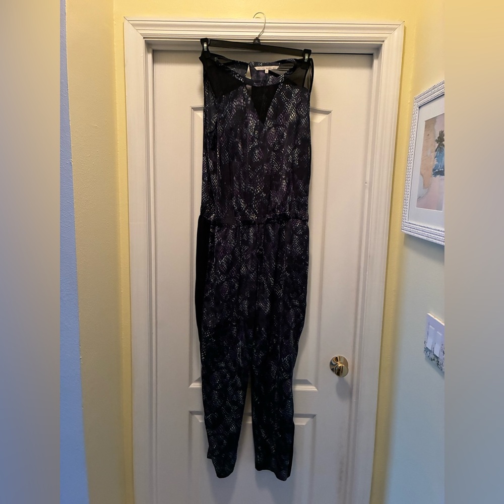 RACHEL Rachel Roy Purple Patterned Jumpsuit with Black Panels